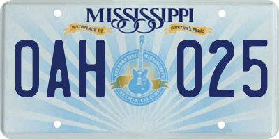 MS license plate OAH025