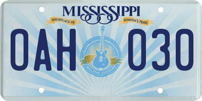 MS license plate OAH030