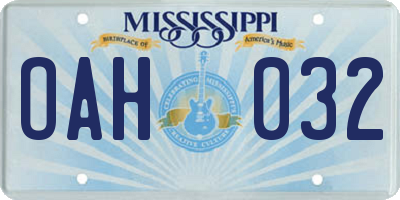 MS license plate OAH032