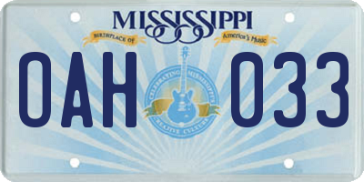 MS license plate OAH033