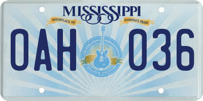 MS license plate OAH036