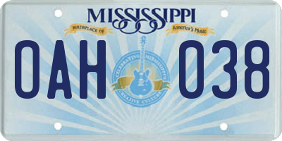 MS license plate OAH038