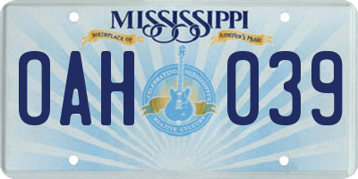 MS license plate OAH039
