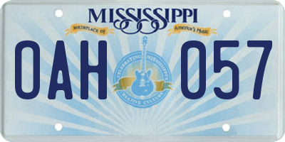 MS license plate OAH057