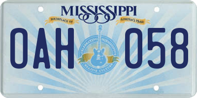 MS license plate OAH058