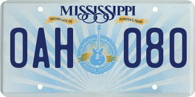 MS license plate OAH080