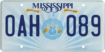 MS license plate OAH089