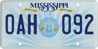 MS license plate OAH092