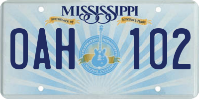 MS license plate OAH102