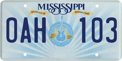 MS license plate OAH103