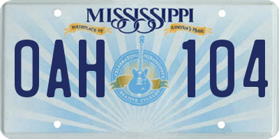 MS license plate OAH104