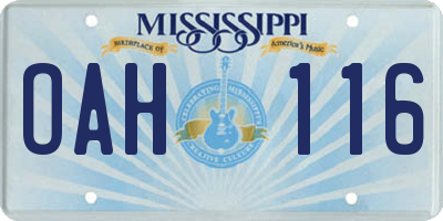MS license plate OAH116