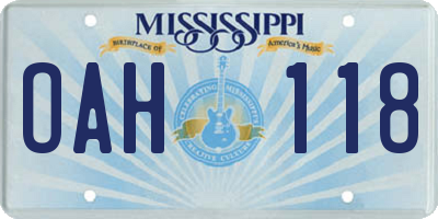 MS license plate OAH118