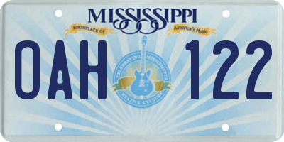 MS license plate OAH122