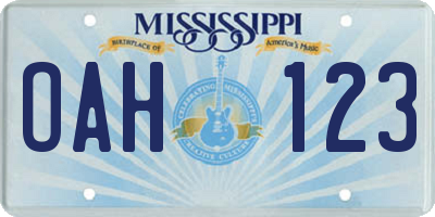 MS license plate OAH123