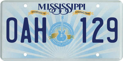 MS license plate OAH129