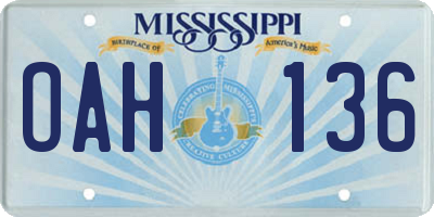 MS license plate OAH136