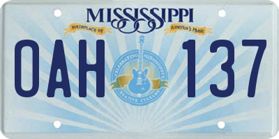 MS license plate OAH137