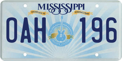 MS license plate OAH196