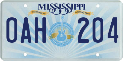 MS license plate OAH204