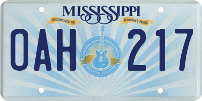 MS license plate OAH217