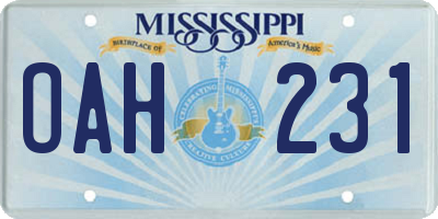 MS license plate OAH231