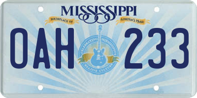 MS license plate OAH233