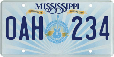 MS license plate OAH234