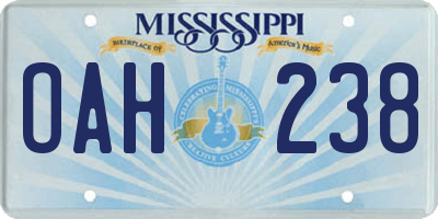 MS license plate OAH238