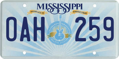 MS license plate OAH259