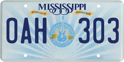 MS license plate OAH303