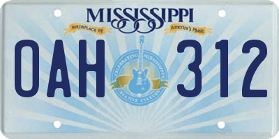 MS license plate OAH312