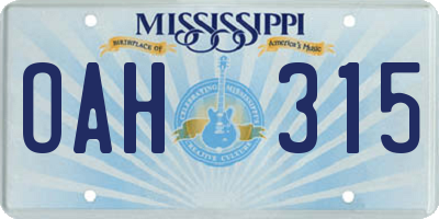 MS license plate OAH315