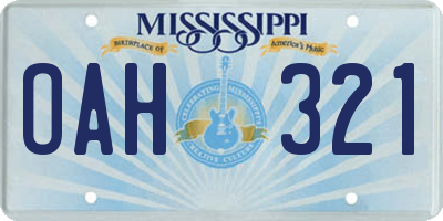 MS license plate OAH321