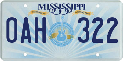 MS license plate OAH322