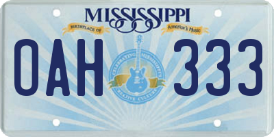 MS license plate OAH333