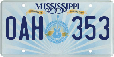 MS license plate OAH353