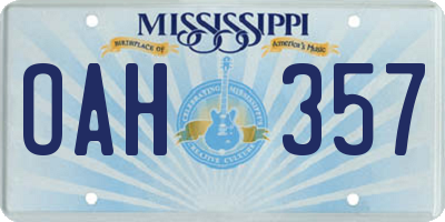 MS license plate OAH357