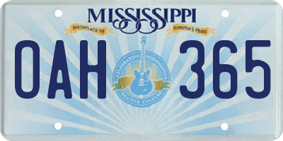 MS license plate OAH365