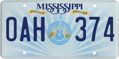 MS license plate OAH374
