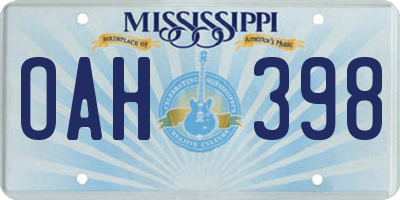 MS license plate OAH398