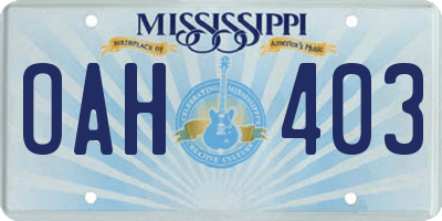 MS license plate OAH403