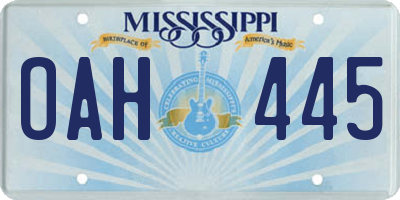 MS license plate OAH445