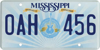 MS license plate OAH456