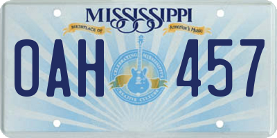 MS license plate OAH457