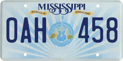 MS license plate OAH458