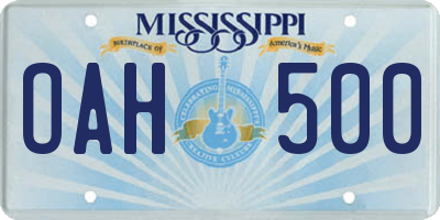 MS license plate OAH500