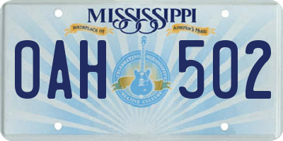 MS license plate OAH502