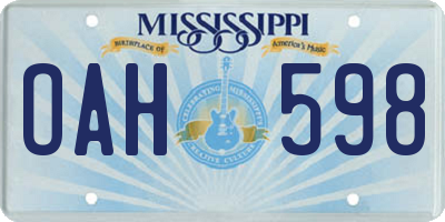 MS license plate OAH598