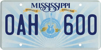 MS license plate OAH600